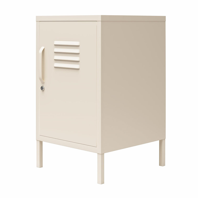 Parchment Metal Locker Style End Table with Storage