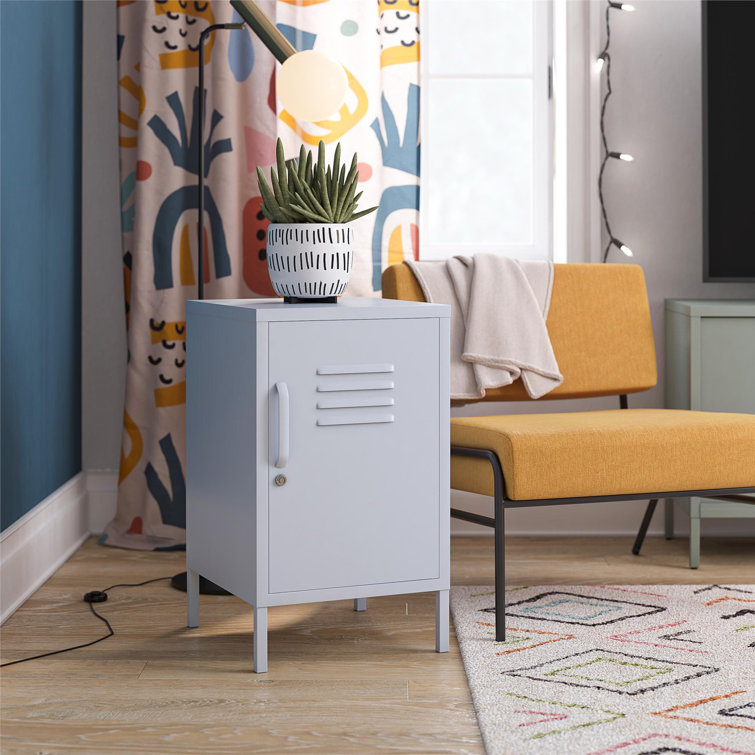 Powder Blue Metal Locker End Table with Storage