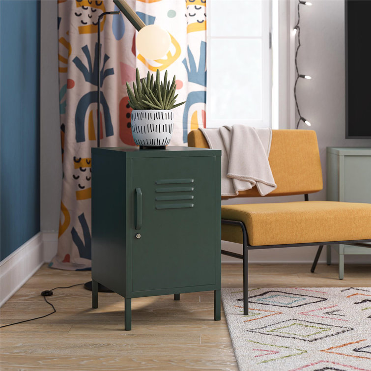Hunter Green Metal Locker Style End Table with Storage