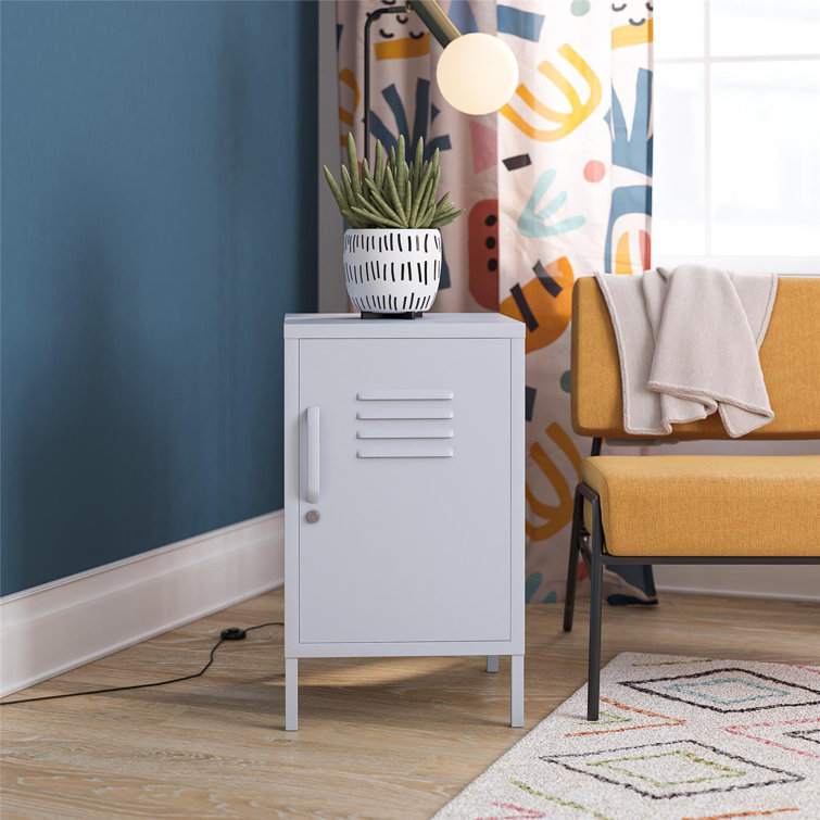 Powder Blue Metal Locker End Table with Storage