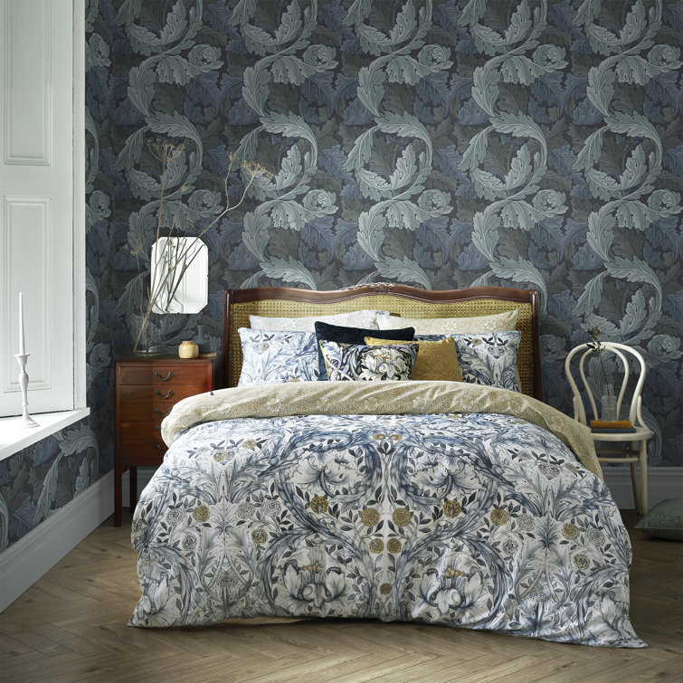 Acanthus Sage and Duck Egg Vinyl Wallpaper Double Roll
