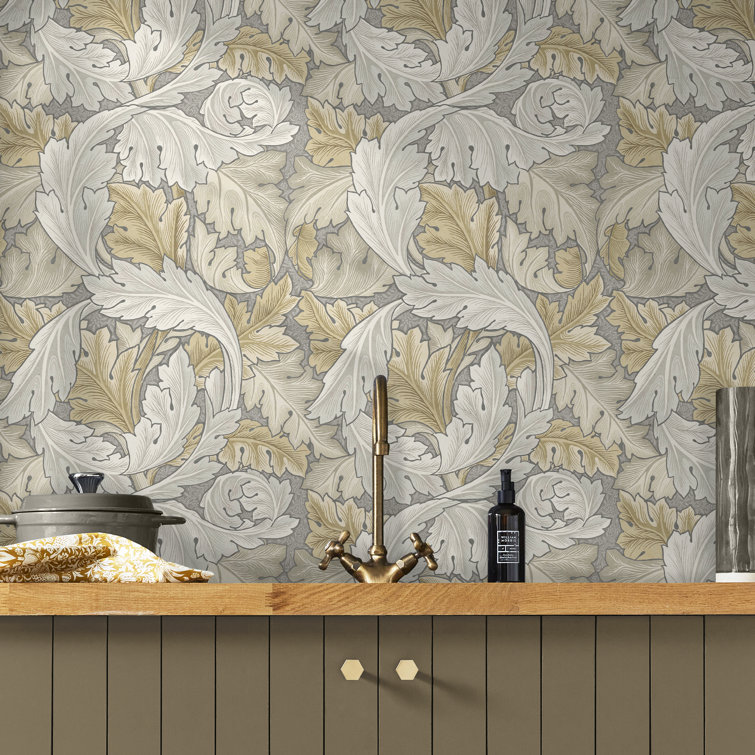 William Morris Neutral Acanthus Leaf Vinyl Wallpaper