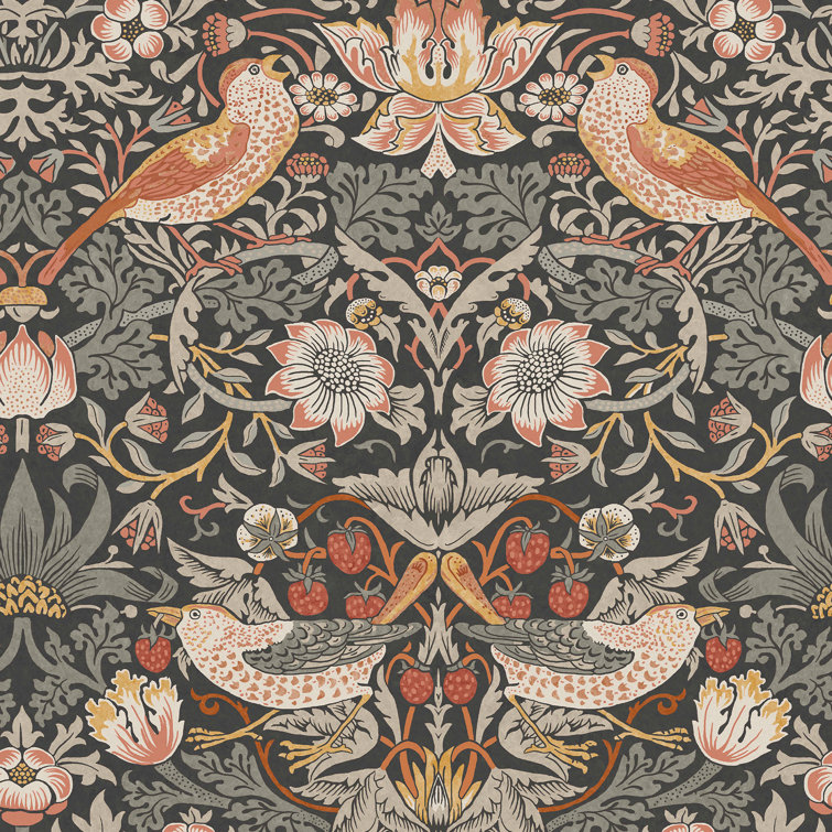 William Morris Charcoal Floral Vinyl Wallpaper Double Roll