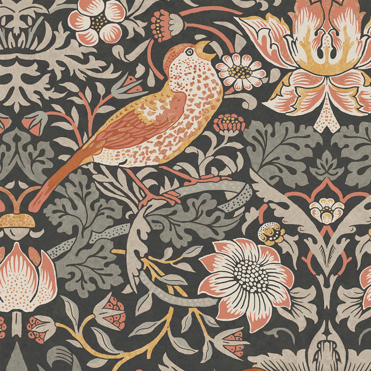 William Morris Charcoal Floral Vinyl Wallpaper Double Roll