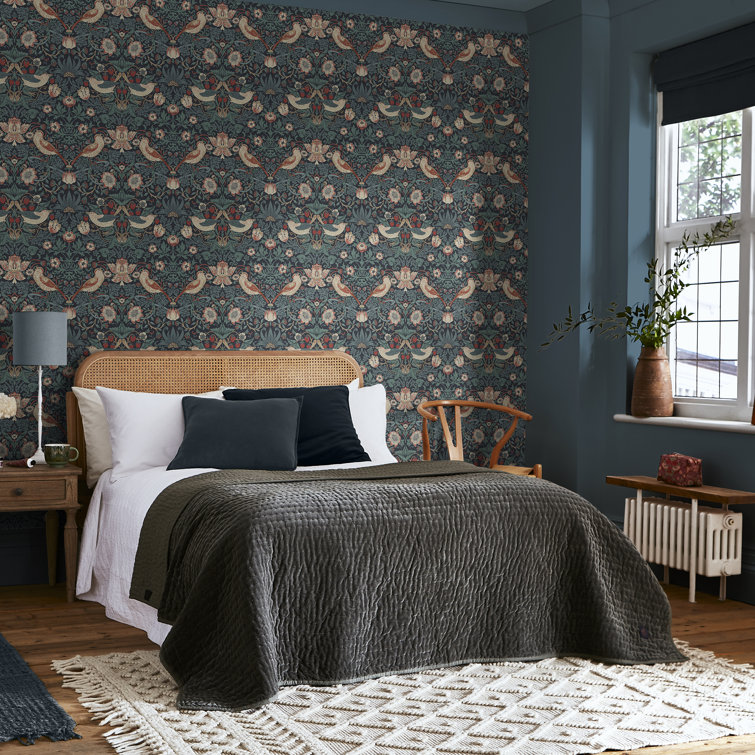 William Morris Charcoal Floral Vinyl Wallpaper Double Roll
