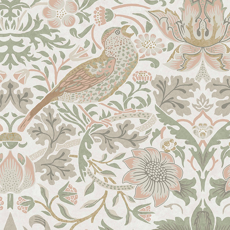 Sage and Pink Floral Matte Vinyl Wallpaper Roll