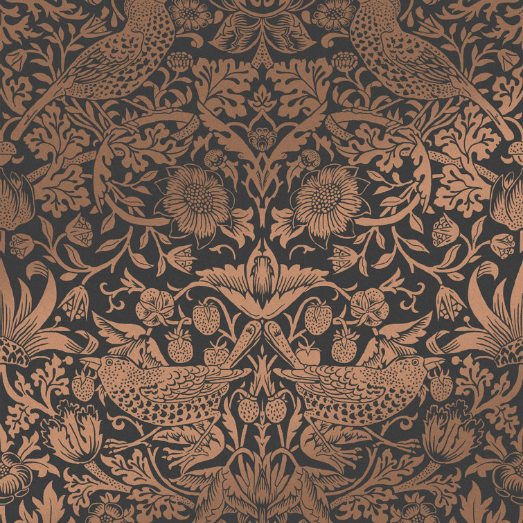 Strawberry Thief Charcoal and Copper Vinyl Wallpaper Double Roll