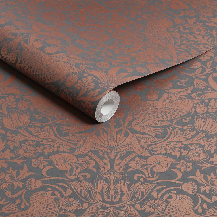 Strawberry Thief Charcoal and Copper Vinyl Wallpaper Double Roll