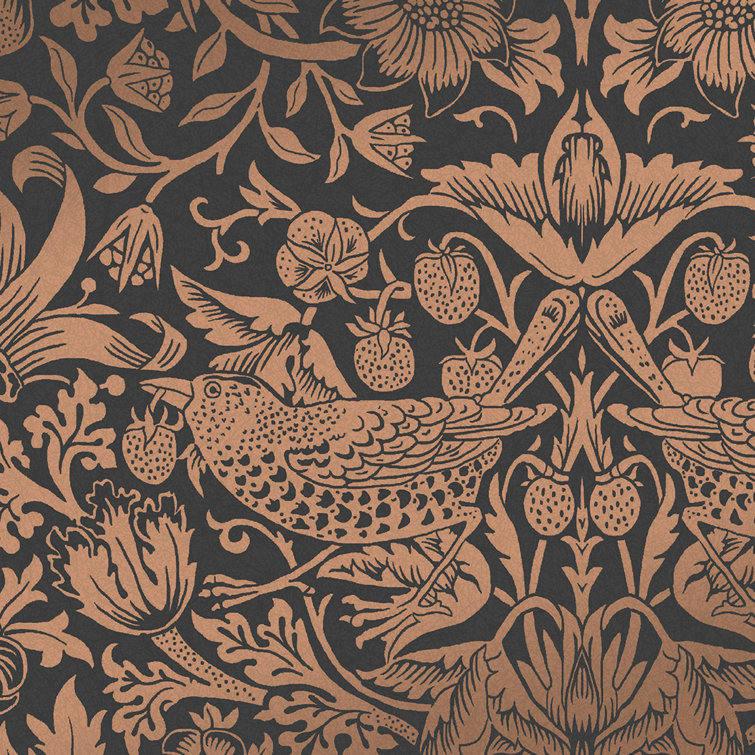 Strawberry Thief Charcoal and Copper Vinyl Wallpaper Double Roll