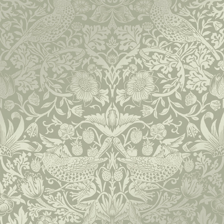 William Morris Sage Green and Gold Floral Vinyl Wallpaper