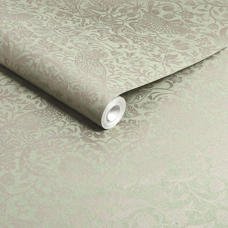 William Morris Sage Green and Gold Floral Vinyl Wallpaper