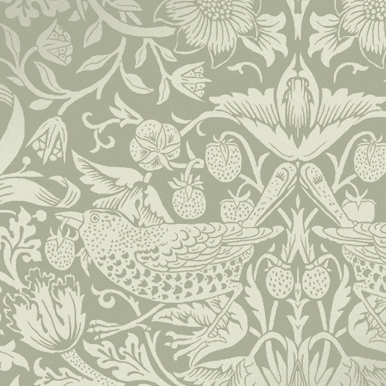 William Morris Sage Green and Gold Floral Vinyl Wallpaper