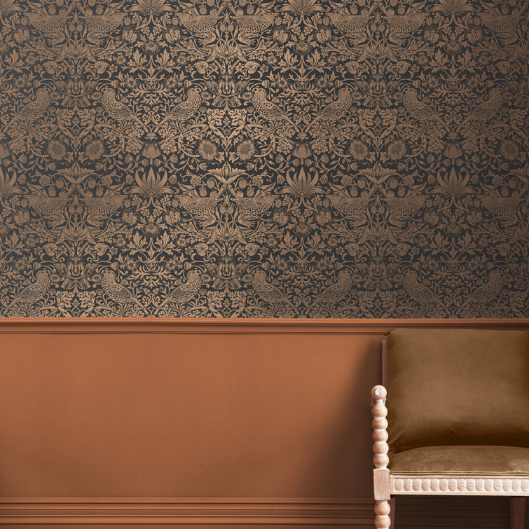 Strawberry Thief Charcoal and Copper Vinyl Wallpaper Double Roll