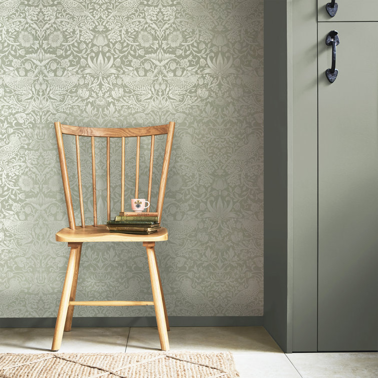 William Morris Charcoal Floral Vinyl Wallpaper Double Roll