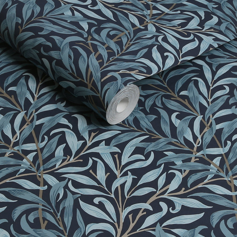 Deep Blue Willow Bough Floral Vinyl Wallpaper