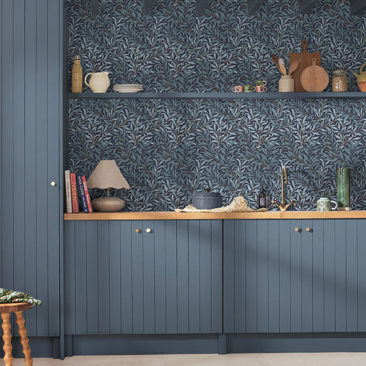 Deep Blue Willow Bough Floral Vinyl Wallpaper