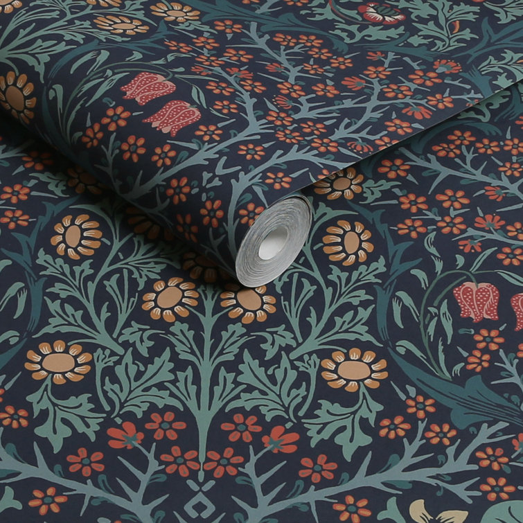 William Morris Navy Floral Vinyl Wallpaper Double Roll
