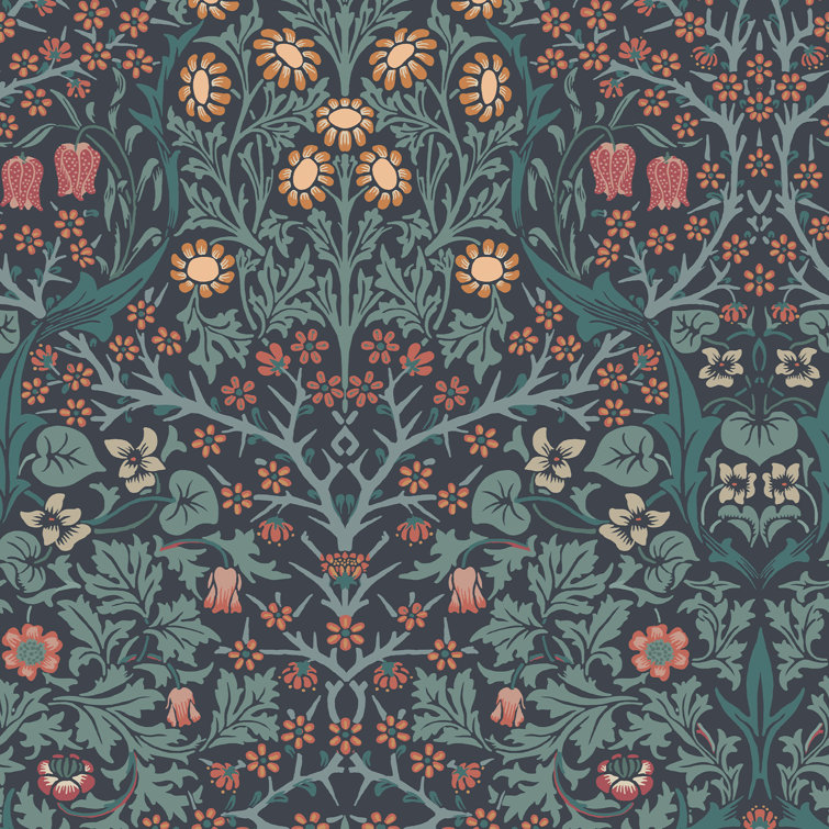 William Morris Navy Floral Vinyl Wallpaper Double Roll