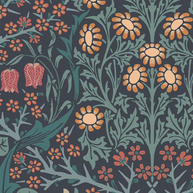 William Morris Navy Floral Vinyl Wallpaper Double Roll
