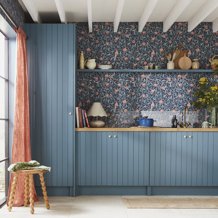 William Morris Navy Blue Floral Vinyl Wallpaper Roll