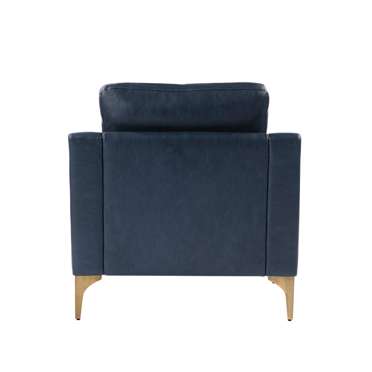 Navy Blue Faux Leather and Wood Accent Chair