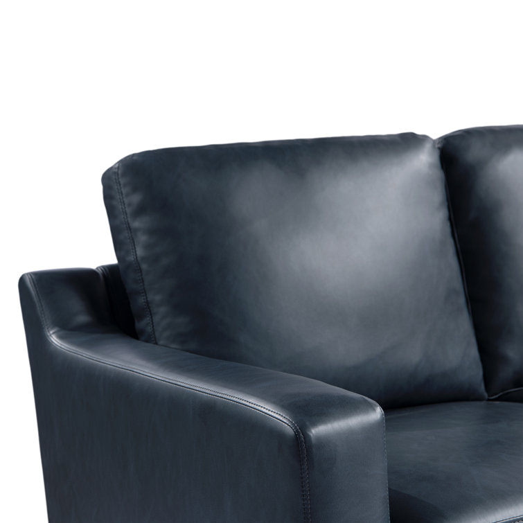 Navy Blue Faux Leather and Wood Accent Chair