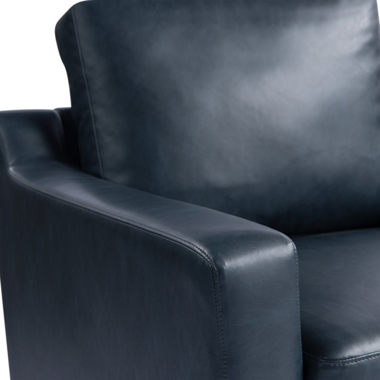 Navy Blue Faux Leather and Wood Accent Chair