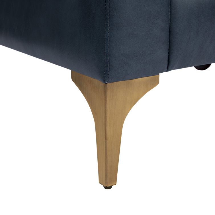 Navy Blue Faux Leather and Wood Accent Chair