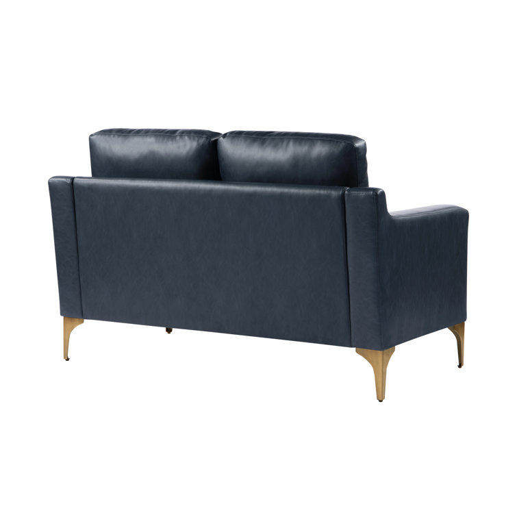Navy Faux Leather Lawson Loveseat with Wood Legs