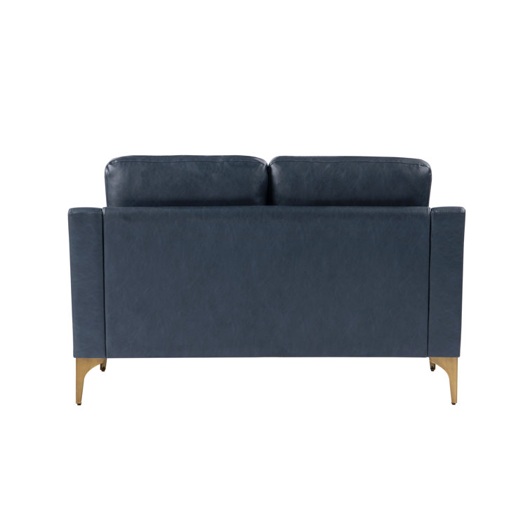 Navy Faux Leather Lawson Loveseat with Wood Legs