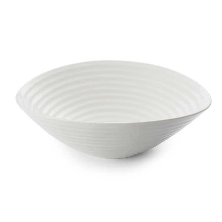 Large White Ceramic Ripple Salad Serving Bowl
