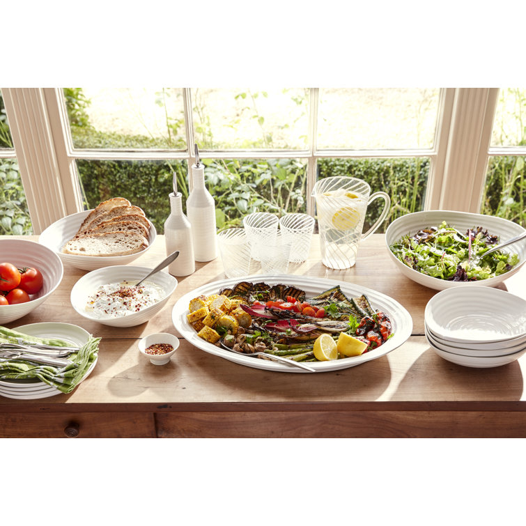 Large White Ceramic Ripple Salad Serving Bowl