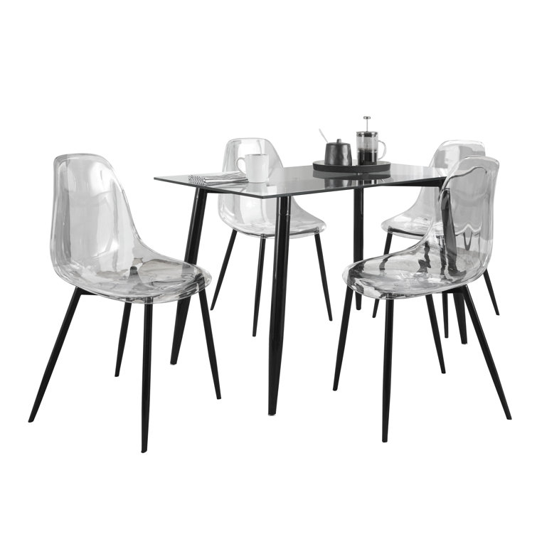 Clara Black Metal and Clear Glass 5-Piece Dining Set