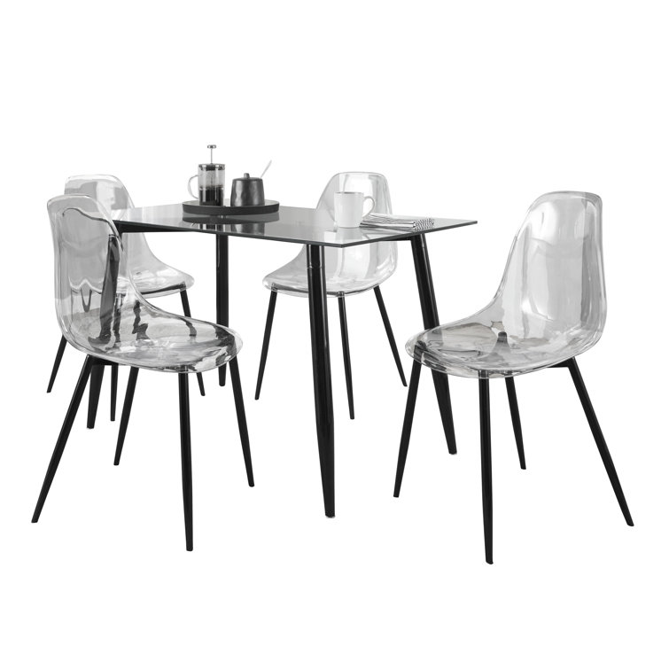 Clara Black Metal and Clear Glass 5-Piece Dining Set