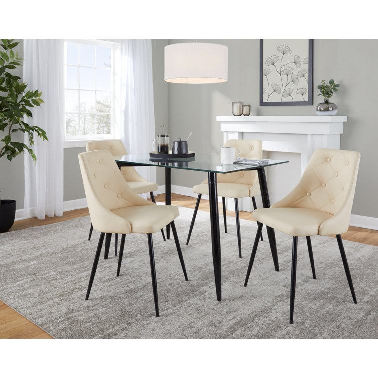 Clara-Giovani 5-Piece Black Metal and Glass Dining Set with Cream Faux Leather Chairs