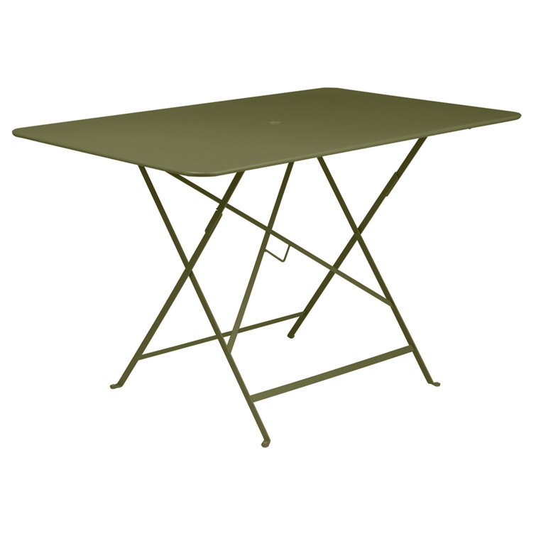 Cactus Green Metal Outdoor Folding Dining Table with Umbrella Hole