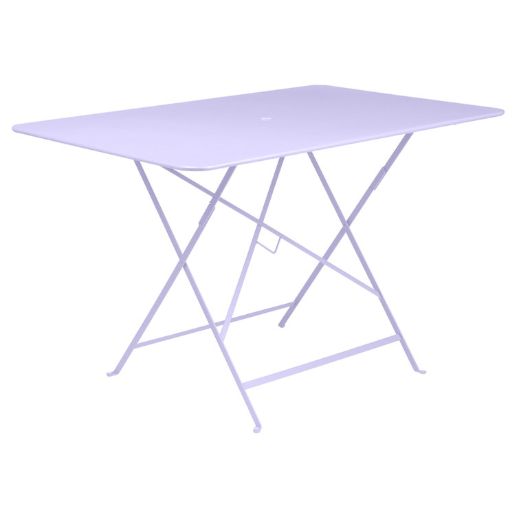 Acapulco Blue Metal Outdoor Folding Dining Table with Umbrella Hole