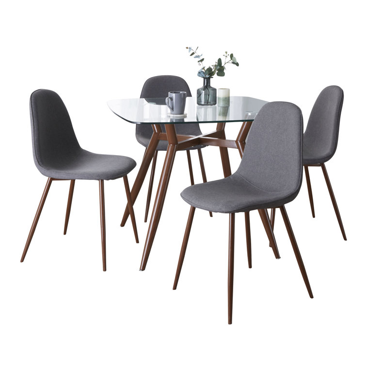 Clara-Pebble 5-Piece Clear Glass and Brown Upholstered Dining Set
