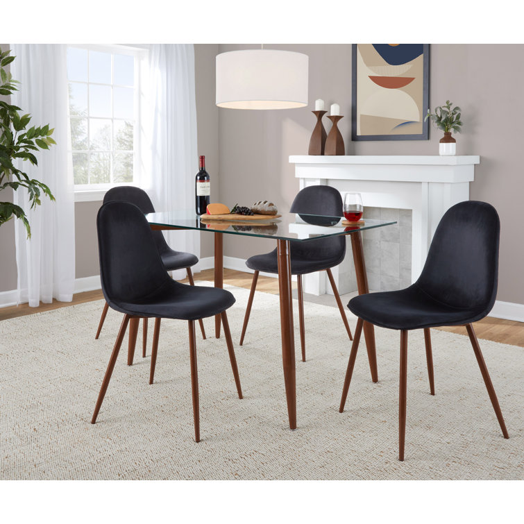 5-Piece Clear Glass Top Dining Set with Black Velvet Chairs