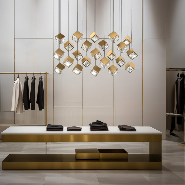 Aged Brass and Crystal 23-Light LED Linear Pendant