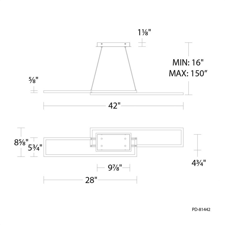42'' Black and Aged Brass LED Linear Pendant Light