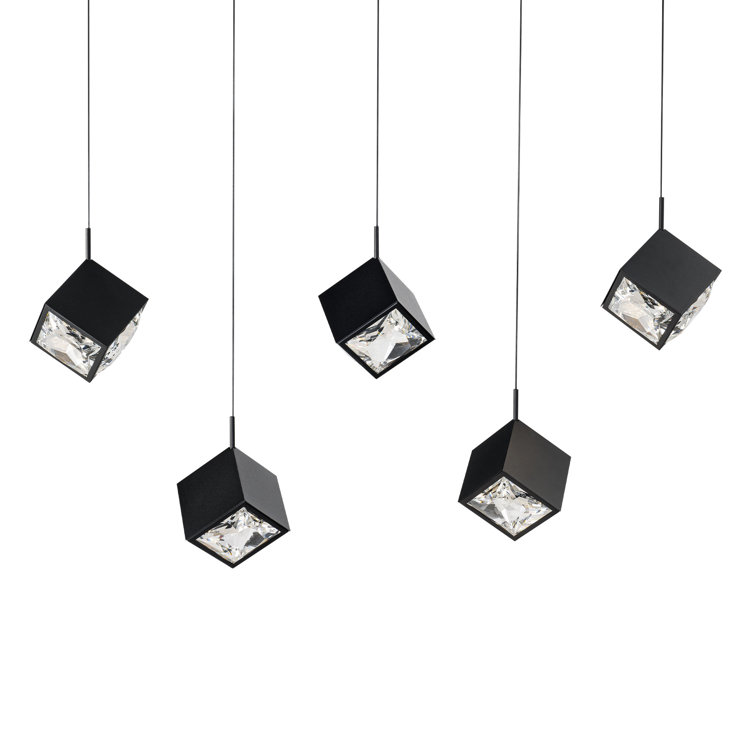 Black Crystal LED 5-Light Indoor/Outdoor Linear Pendant
