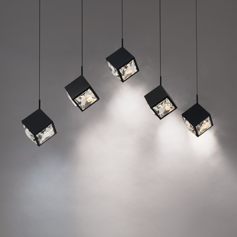 Black Crystal LED 5-Light Indoor/Outdoor Linear Pendant