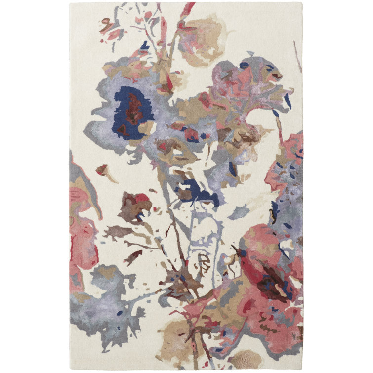 Dafney Blue and Pink Floral Handmade Wool Area Rug