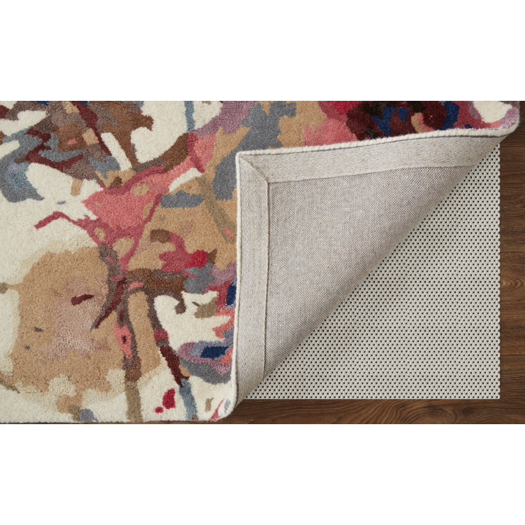 Dafney Blue and Pink Floral Handmade Wool Area Rug