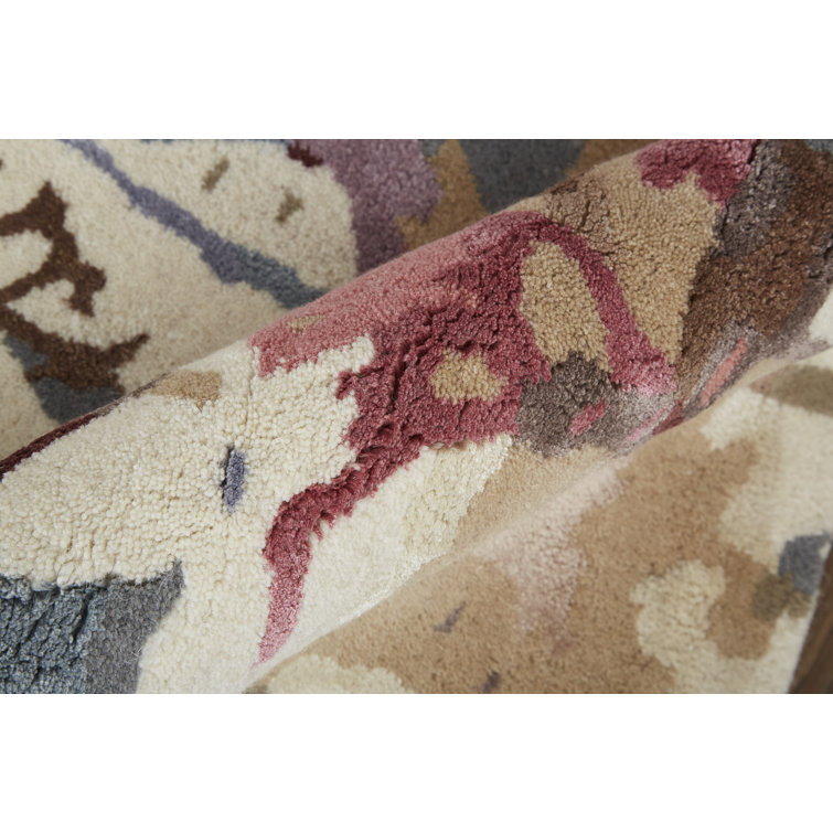 Dafney Blue and Pink Floral Handmade Wool Area Rug