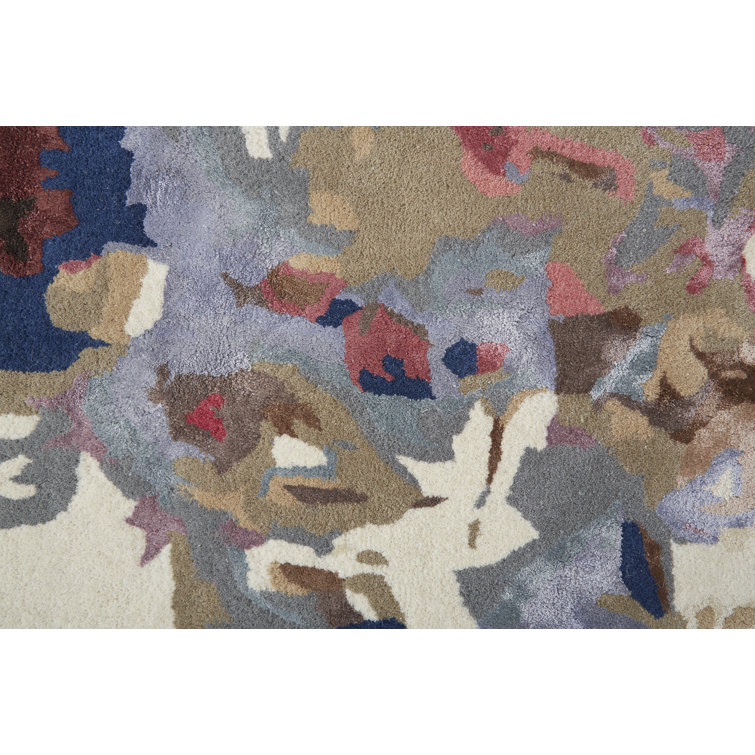 Dafney Blue and Pink Floral Handmade Wool Area Rug