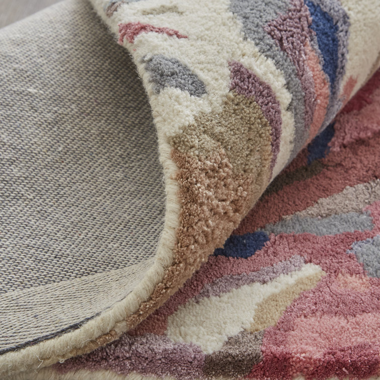 Dafney Blue and Pink Floral Handmade Wool Area Rug