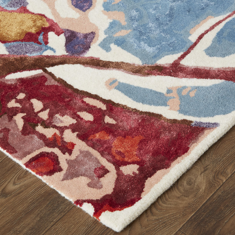 Handmade Red Floral Wool and Viscose Accent Rug 2' x 3'