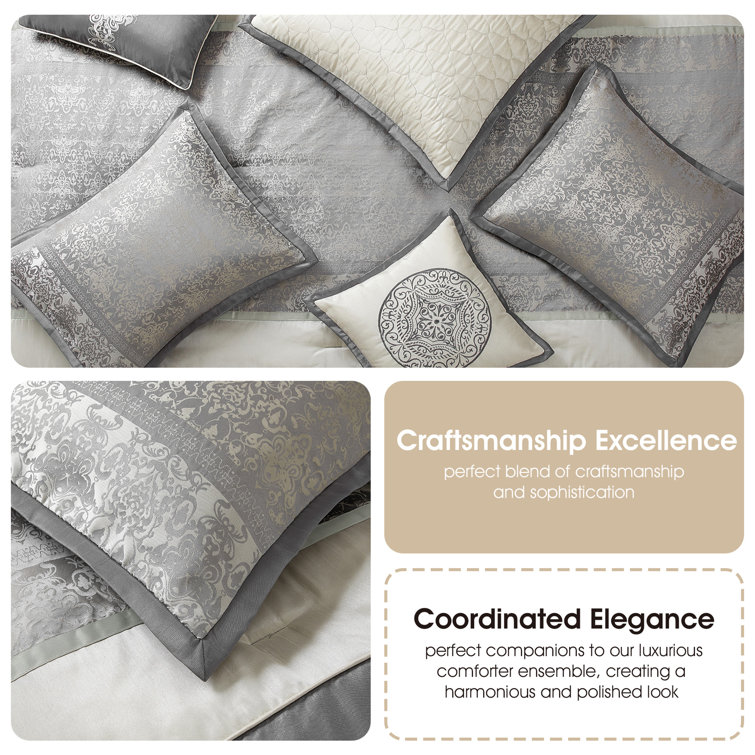 Gray Microfiber Damask California King Comforter Set, 8 Pieces